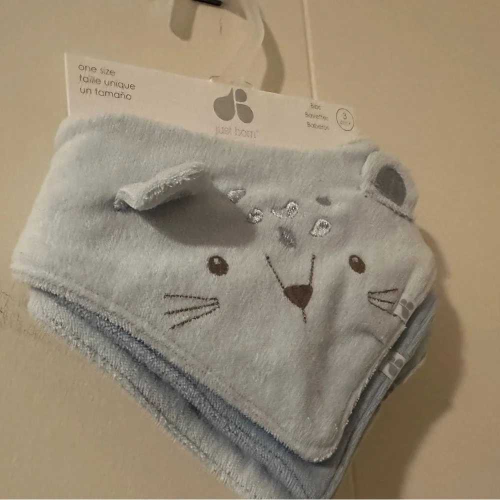 Baby Just Born - 3 Pack Animal Faces Terry Bandana Bibs